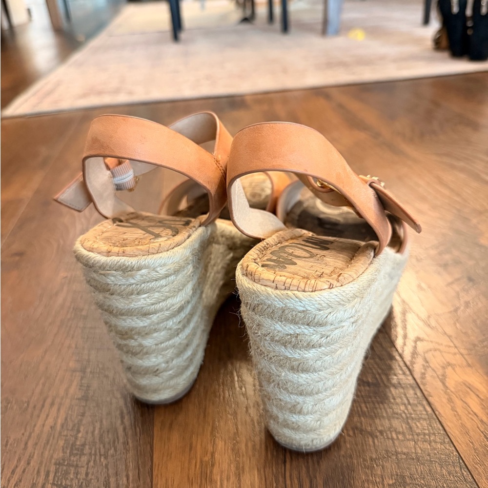 Sam Edelman Tan Leather Women's Wedges Sandals - Picture 9 of 14